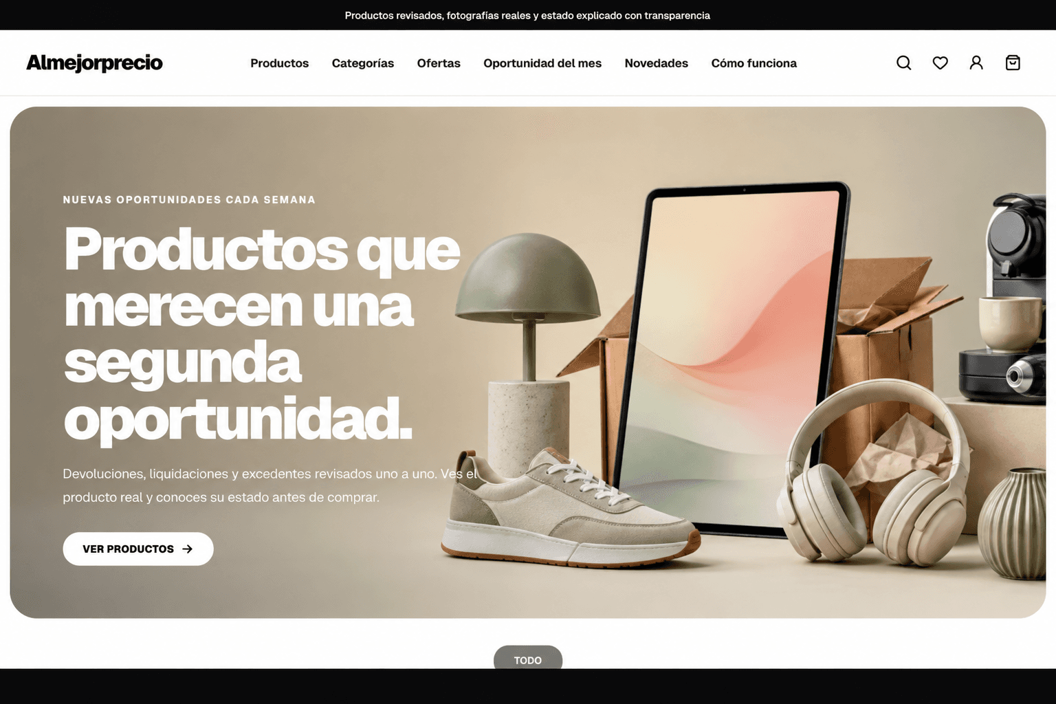 Captura de la página principal del ecommerce AlMejorprecio